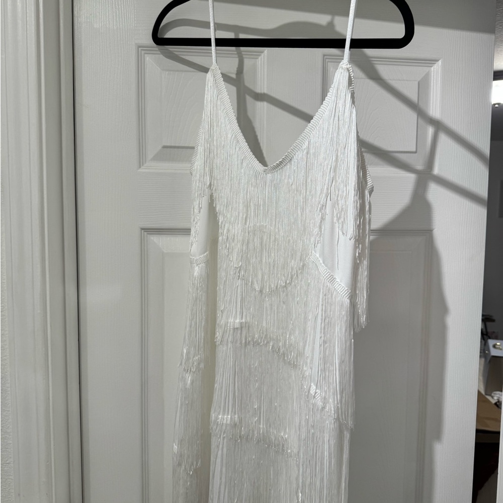 Elegant White Fringe Dress